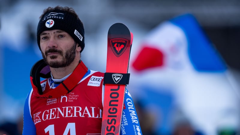 KITZBUHEL, AUSTRIA - JANUARY 19: Cyprien Sarrazin of France at the Kitzbuhel downhill race on...