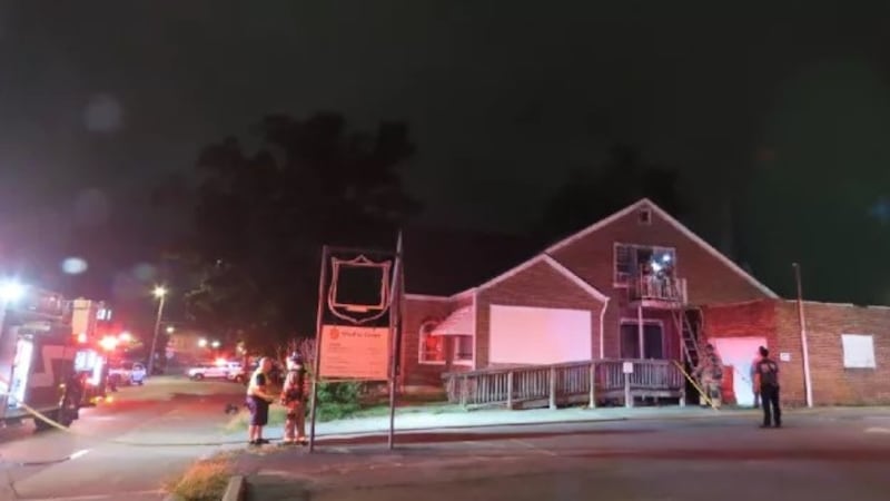 Picture shot by WKDZ Radio shows building damaged by fire
