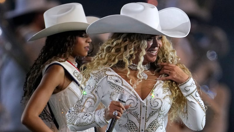 Beyoncé performs during halftime of an NFL football game between the Houston Texans and the...