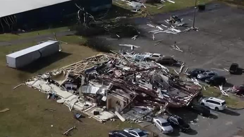 Tornado traps churchgoers in flattened building