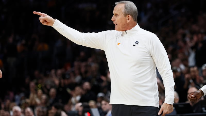 Tennessee head coach Rick Barnes watches during the first half of an Elite Eight college...