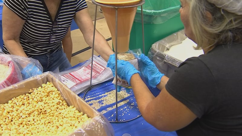 Volunteers pack meals for 9/11.