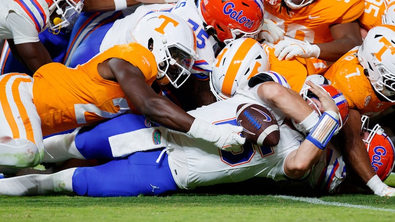 KNOXVILLE, TN - October 12, 2024 - Defensive lineman James Pearce Jr. #27 of the Tennessee...