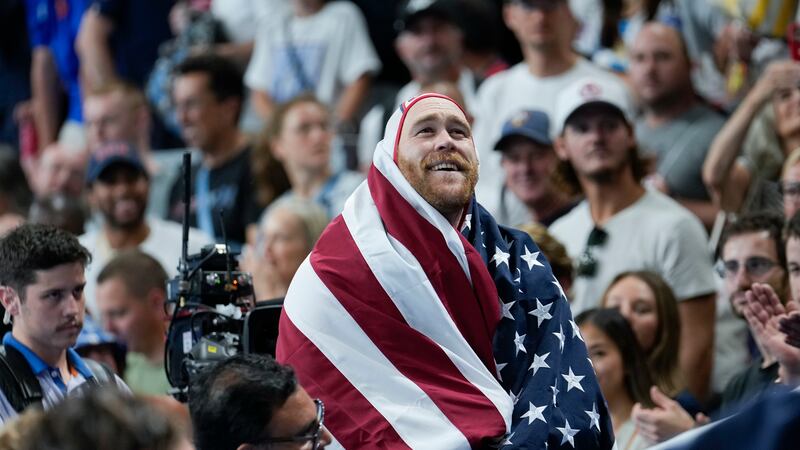 United States' Alex Bowen celebrates after winning the men's water polo bronze medal match...