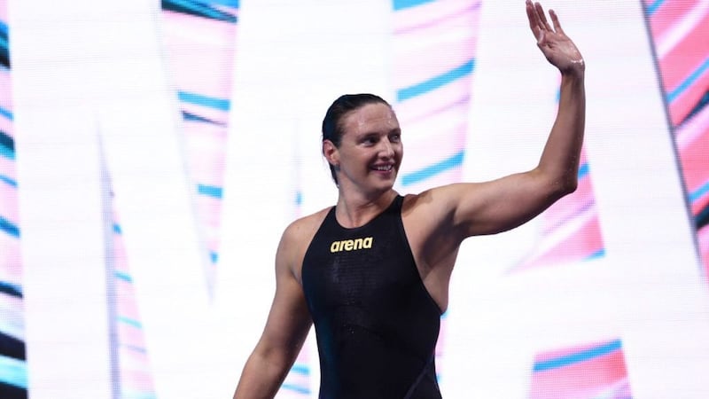 BUDAPEST, HUNGARY - JUNE 25: Katinka Hosszu of Team Hungary reacts after competing in the...