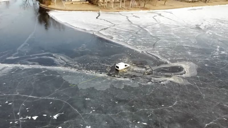 A van fell through a frozen lake in Wisconsin. 