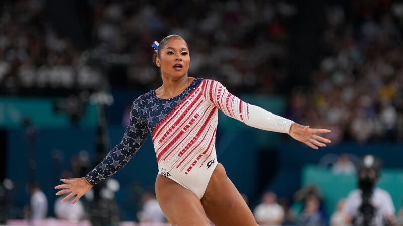 Jordan Chiles, of the United States, performs on the floor during the women's artistic...