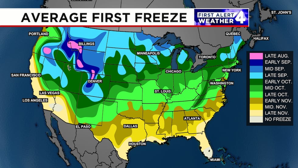 The average first freeze in Middle Tennessee ranges from late October to early November.