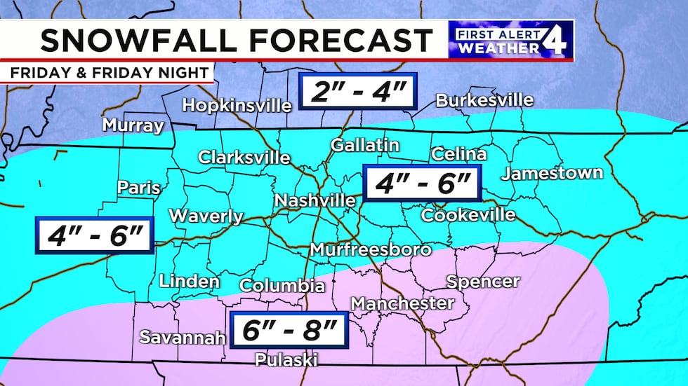 Multiple inches of snow are expected to accumulate across the Midstate on Friday.