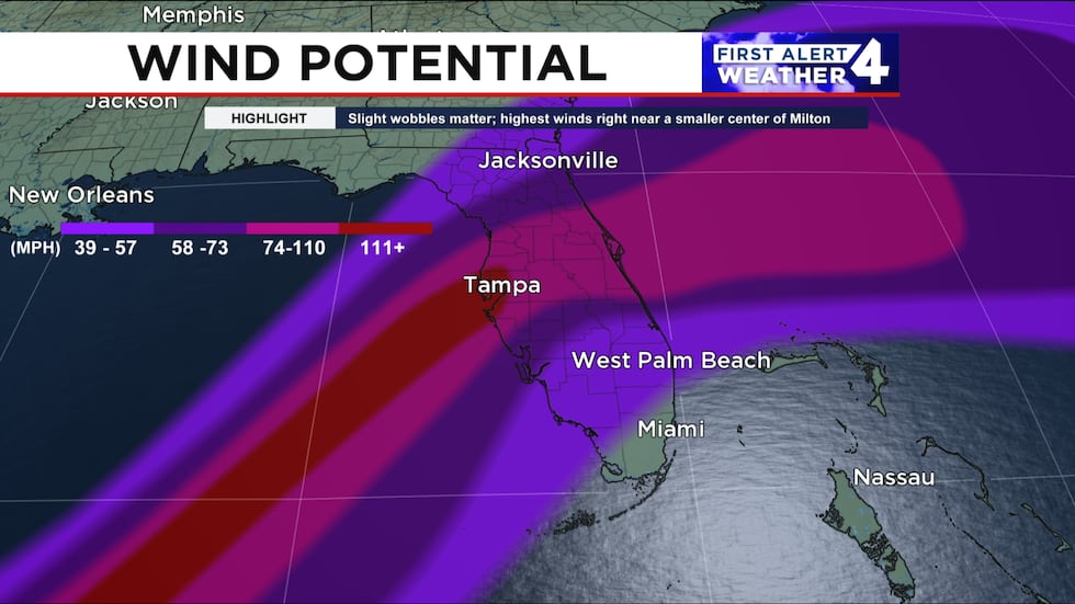 Hurricane force wind gusts will extend well inland throughout the state of Florida.