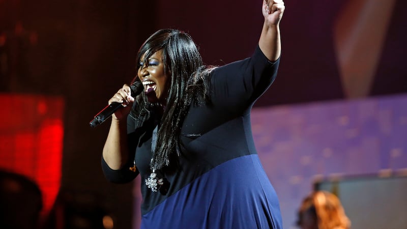 Mandisa performs during the Dove Awards Tuesday, Oct. 7, 2014, in Nashville, Tenn.