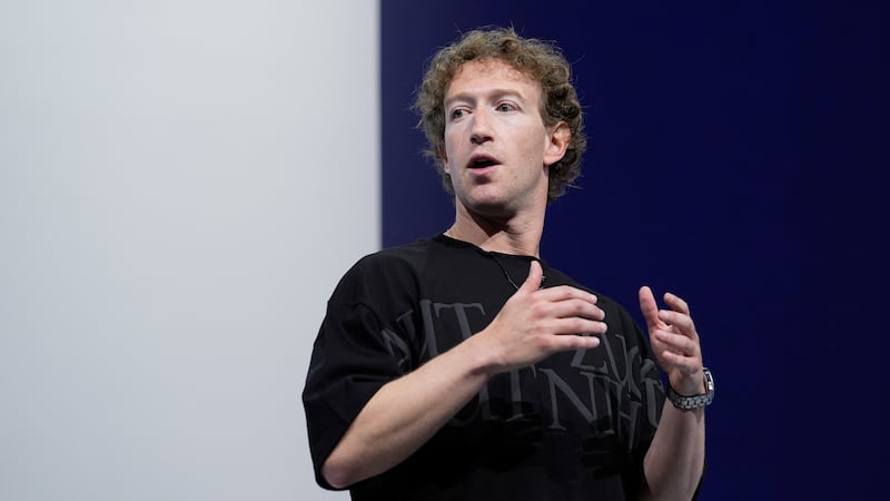 FILE - Mark Zuckerberg talks about the Orion AR glasses during the Meta Connect conference on...