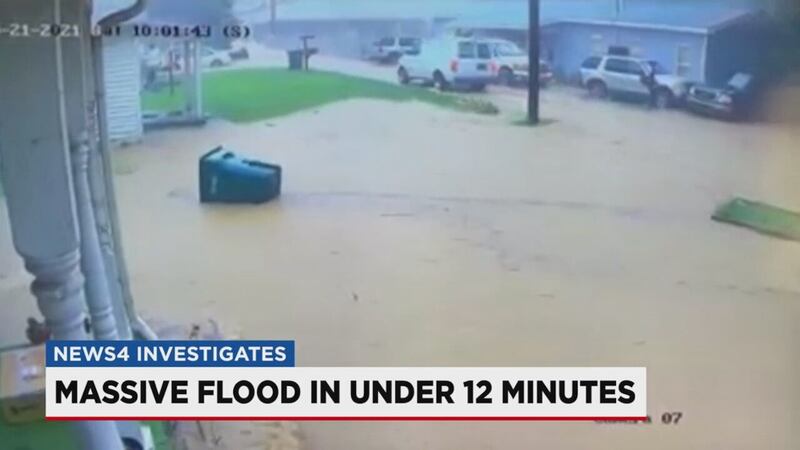 Surveillance video obtained by News4 Investigates shows how fast flood waters rushed into...