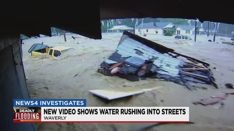 New video obtained by News4 Investigates show floodwaters rushing through Waverly.