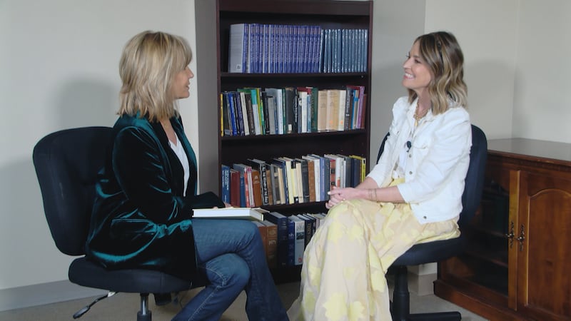 Savannah Guthrie talks to WSMV4's Tracy Kornet prior to an event at Belmont University...