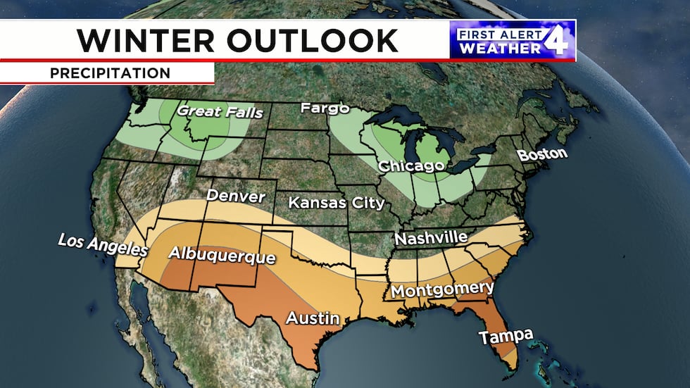 Drier than average conditions are predicted this Winter for much of the South.