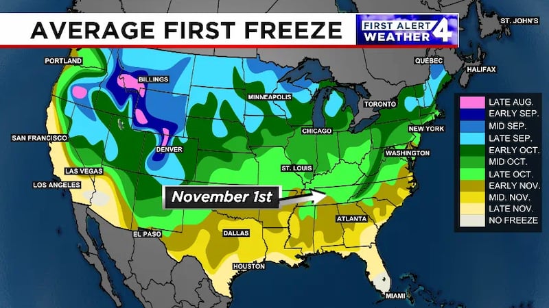 On average, Nashville sees its first freeze of the season on November 1.