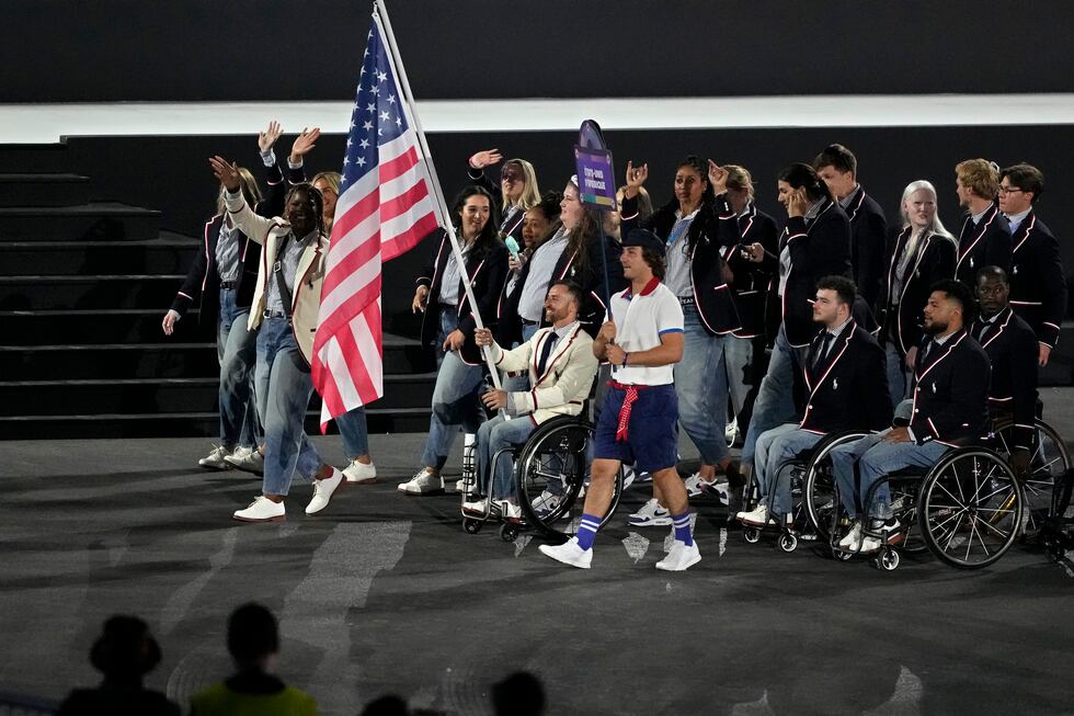 The United States athletes parade during the Opening Ceremony for the 2024 Paralympics,...