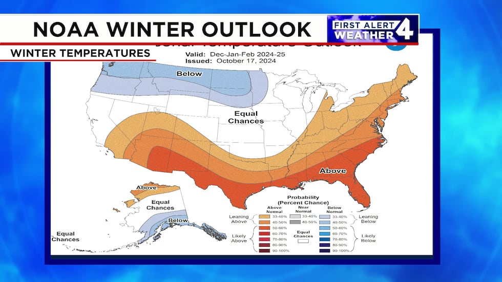 Warmer than average temperatures are expected across most of the southern U.S.