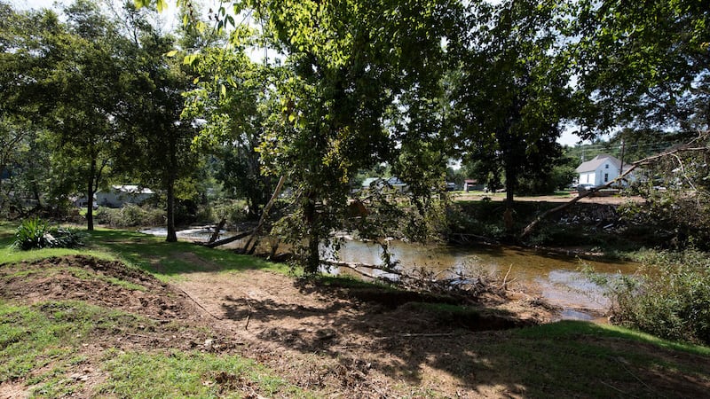 This is Trace Creek in Waverly, Tennessee, Sept. 3, 2021, after it receded following deadly...