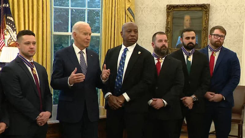 President Joe Biden recognized the five officers who engaged and took down the Covenant School...